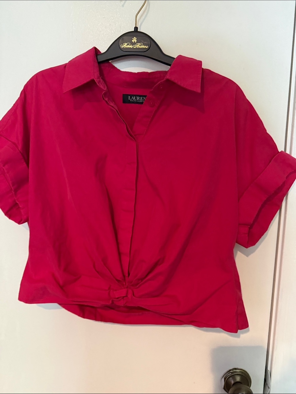 Ralph Lauren Bright Pink Short-Sleeve Tie-Front Blouse
